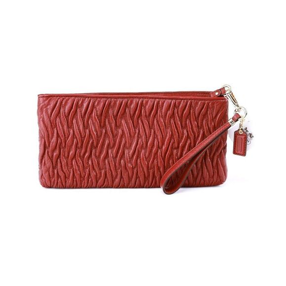 NWT Coach Gathered Leather Larger Clutch Wallet WINE - Picture 6 of 9